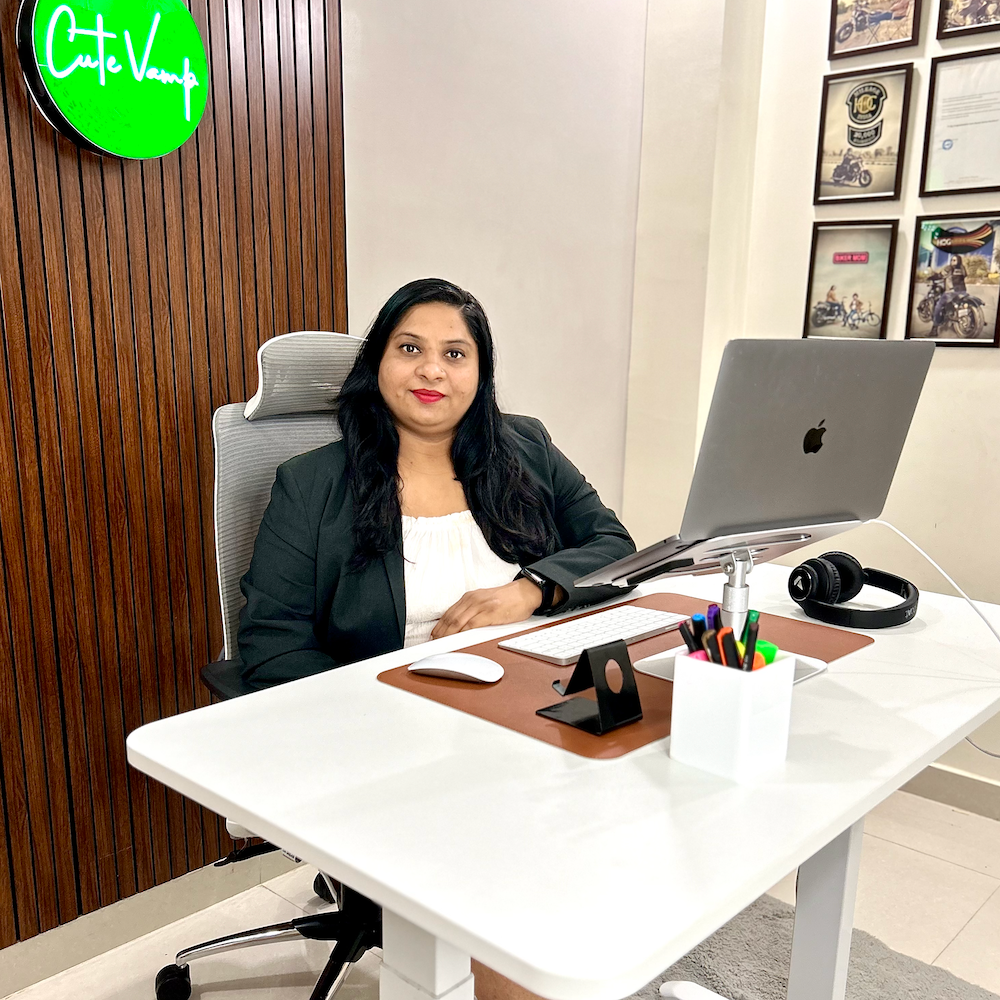 Renu Sharma Bike rider in her office